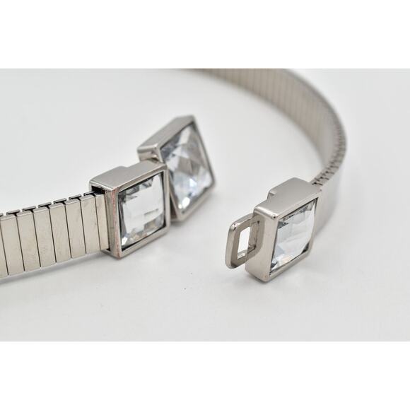 Vintage Metal Belt Silver Metal Stretch Chunky Square Crystal Rhinestone Faceted main image 7